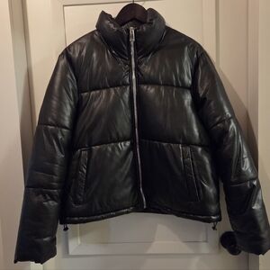 Faux Leather Puffer Jacket Medium